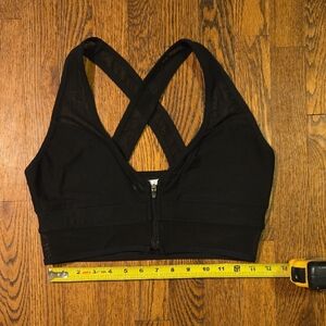 L Gottex Black Sports Bra with Front Zip and Mesh Details